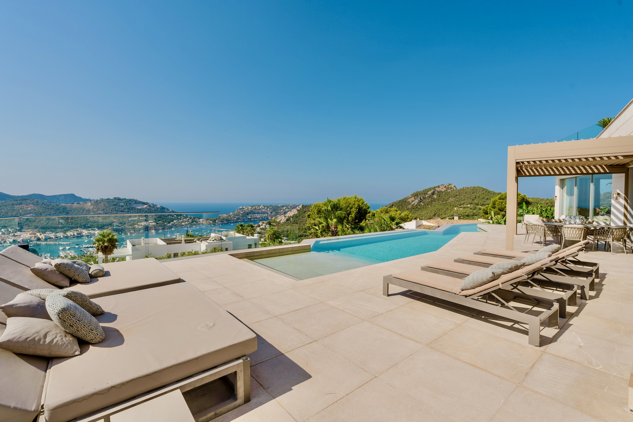 Poolside loungers and open terrace