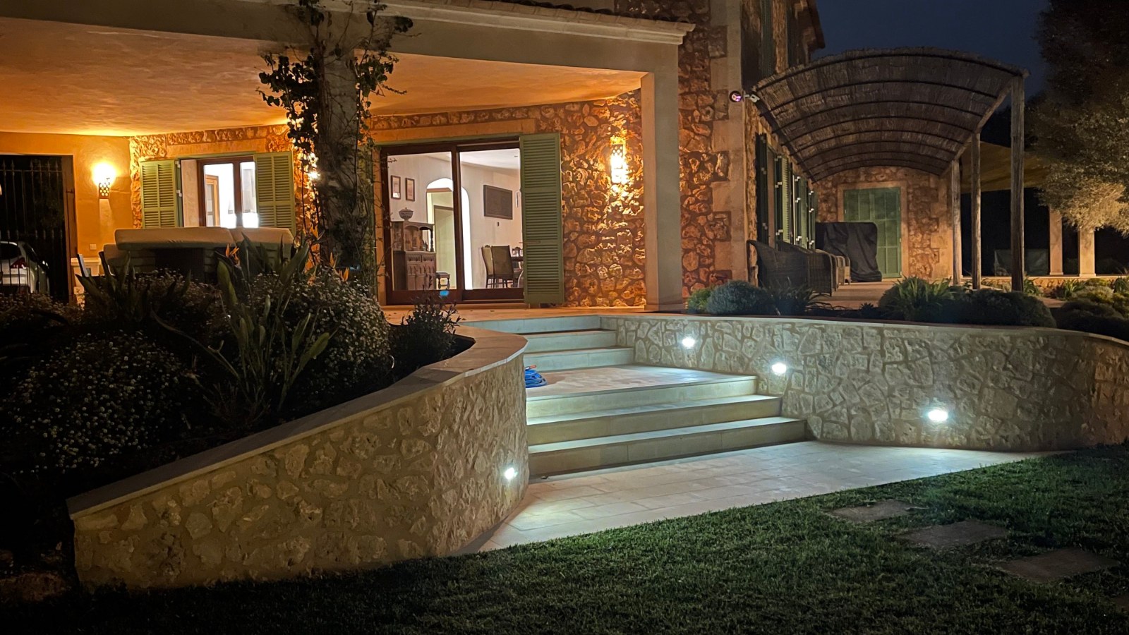 Steps to the garden at dusk