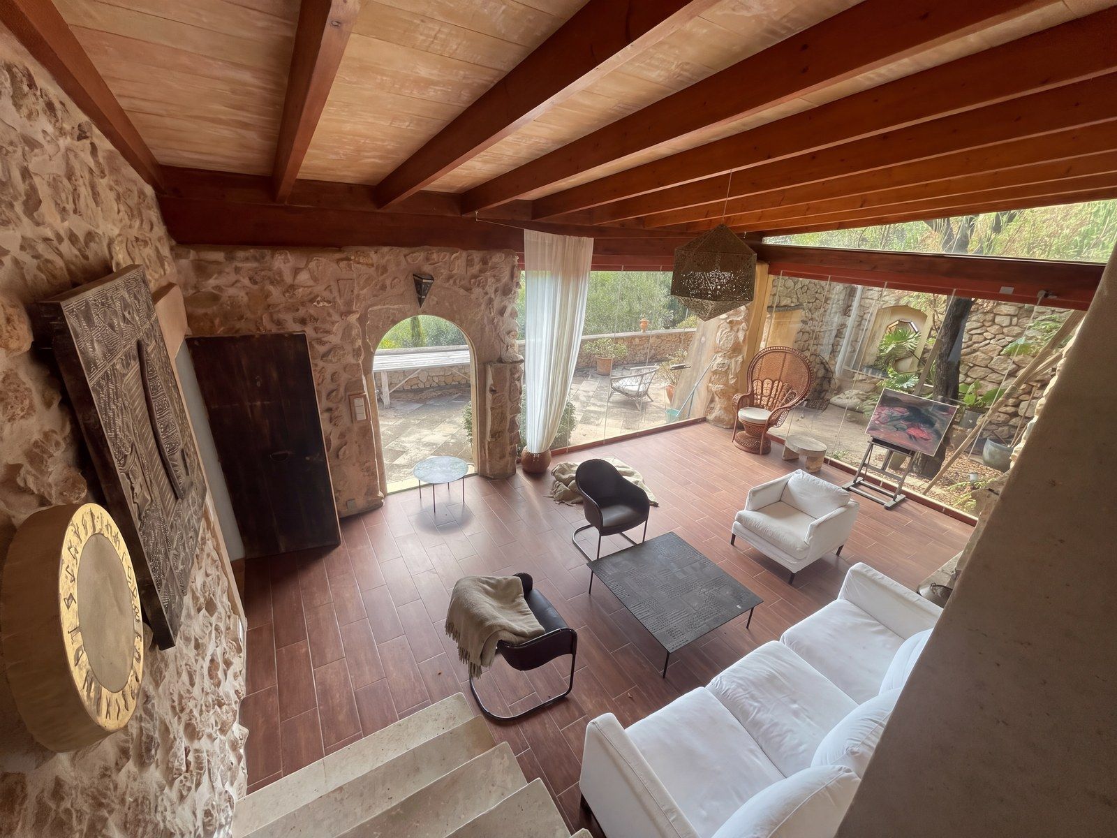 The main living room with glass doors to the garden