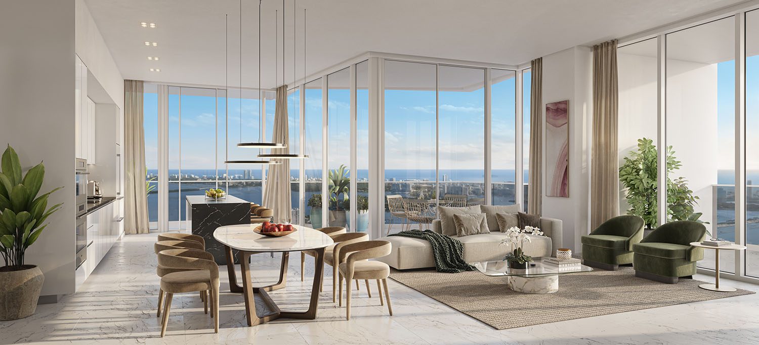 Living room and kitchen in a Sky Residence
