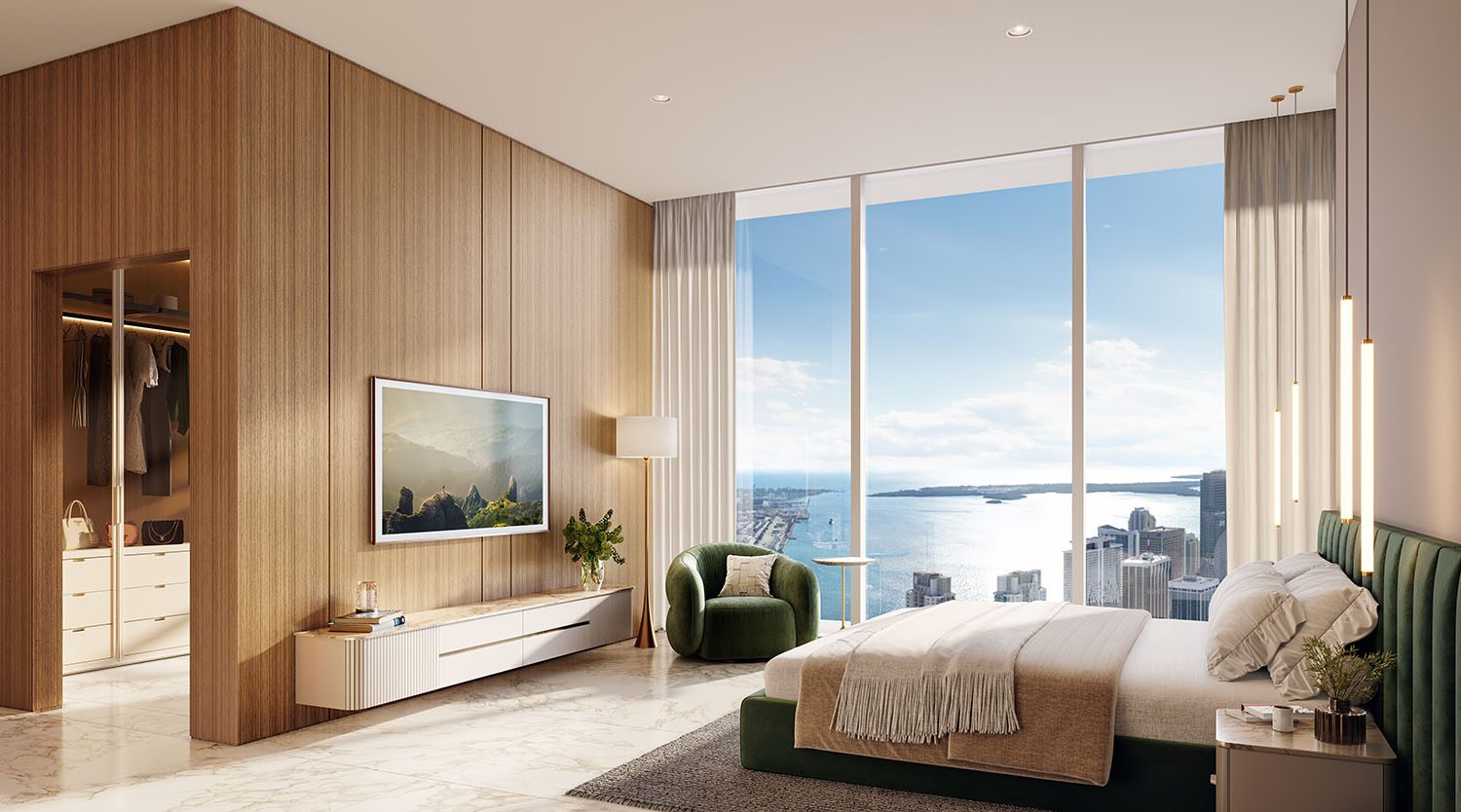 Bedroom with bay views