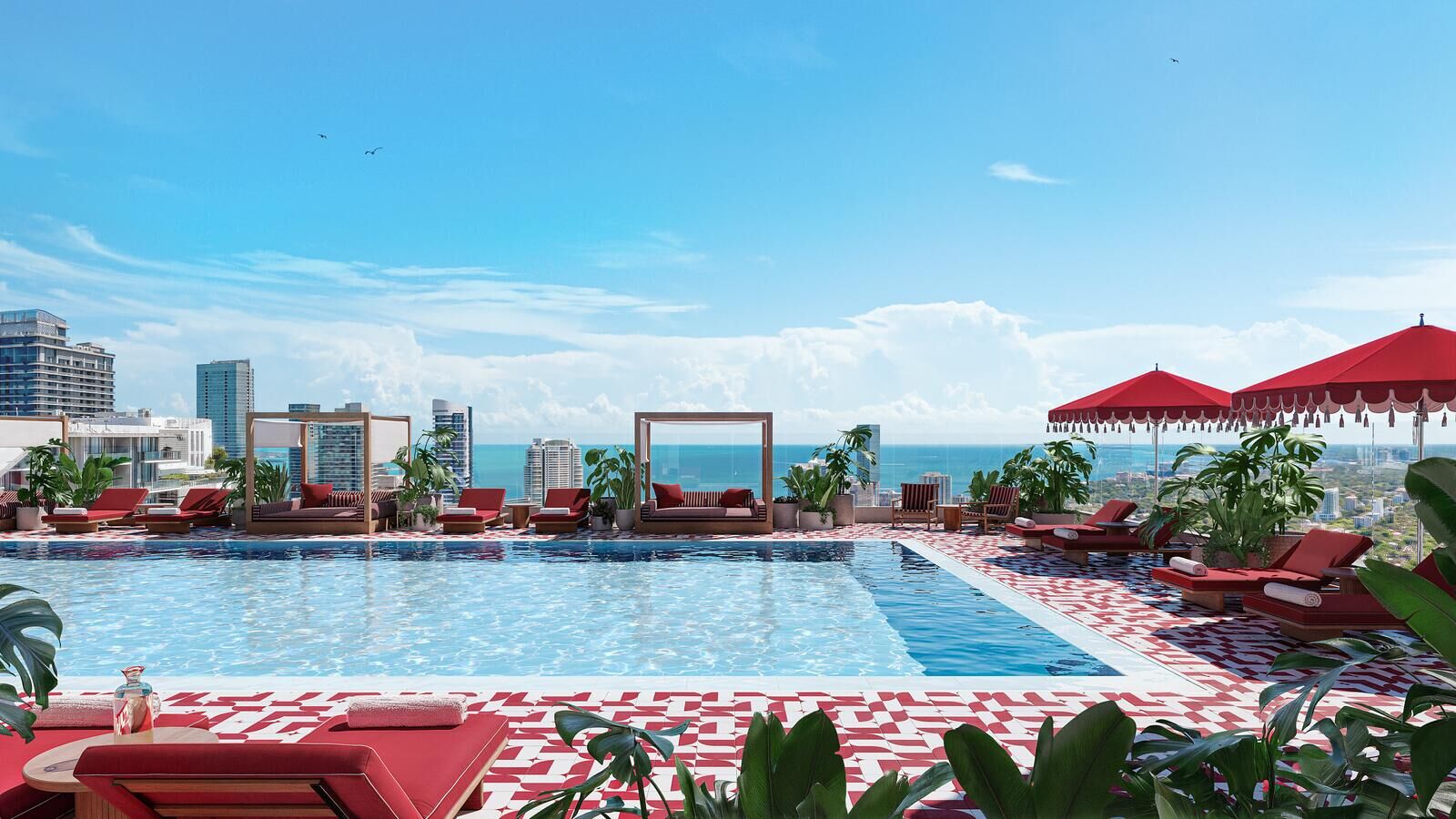 Rooftop pool over Brickell and the bay